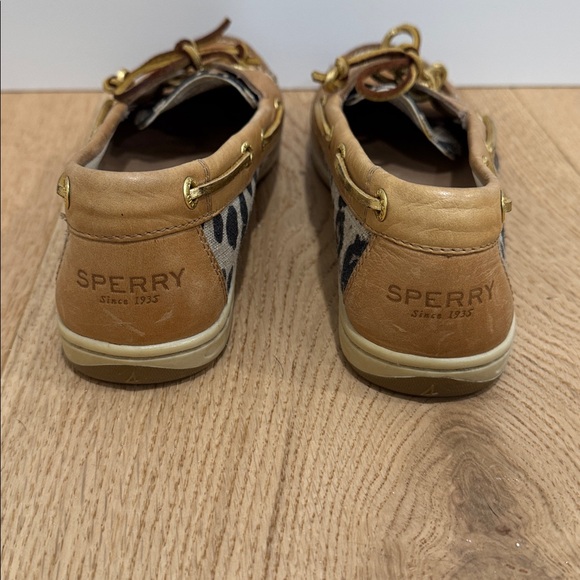Sperrt Topsiders Tan leather boat shoes w leopard/animal print Sz 7.5 - Picture 6 of 9